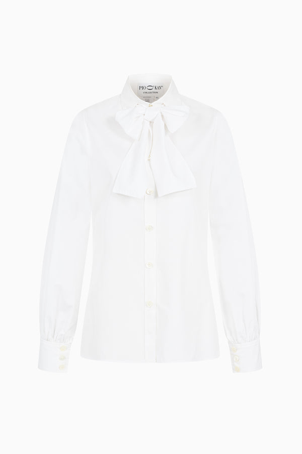 Cotton poplin blouse with bow detail