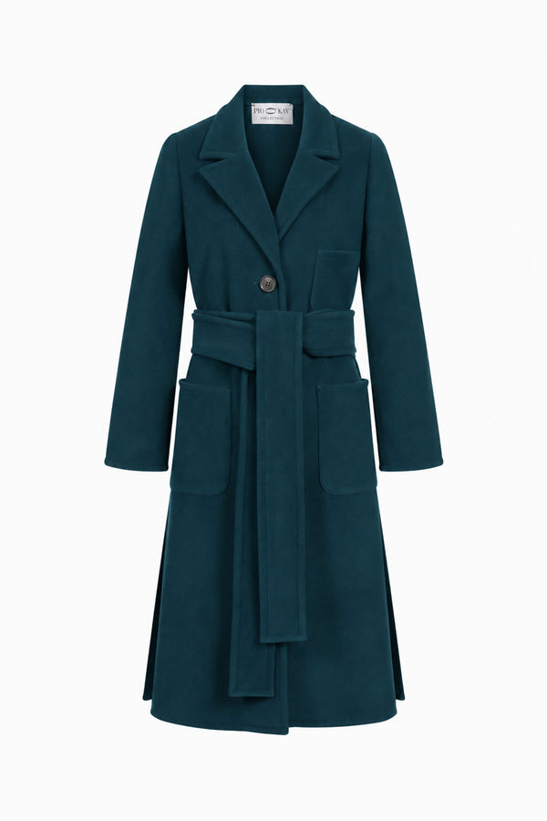 Long Wool-Cashmere Coat with Tie Belt