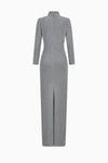Long dress with stand-up collar in fancy jersey