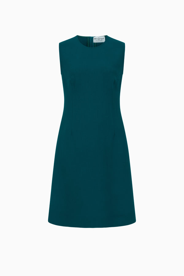 Ausgestelltes Kleid mit Eingrifftaschen aus Wollcrêpe