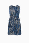 Flared dress with side pockets made of fancy denim
