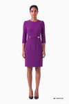 Flared wool-crepe dress with gold-tone buckle