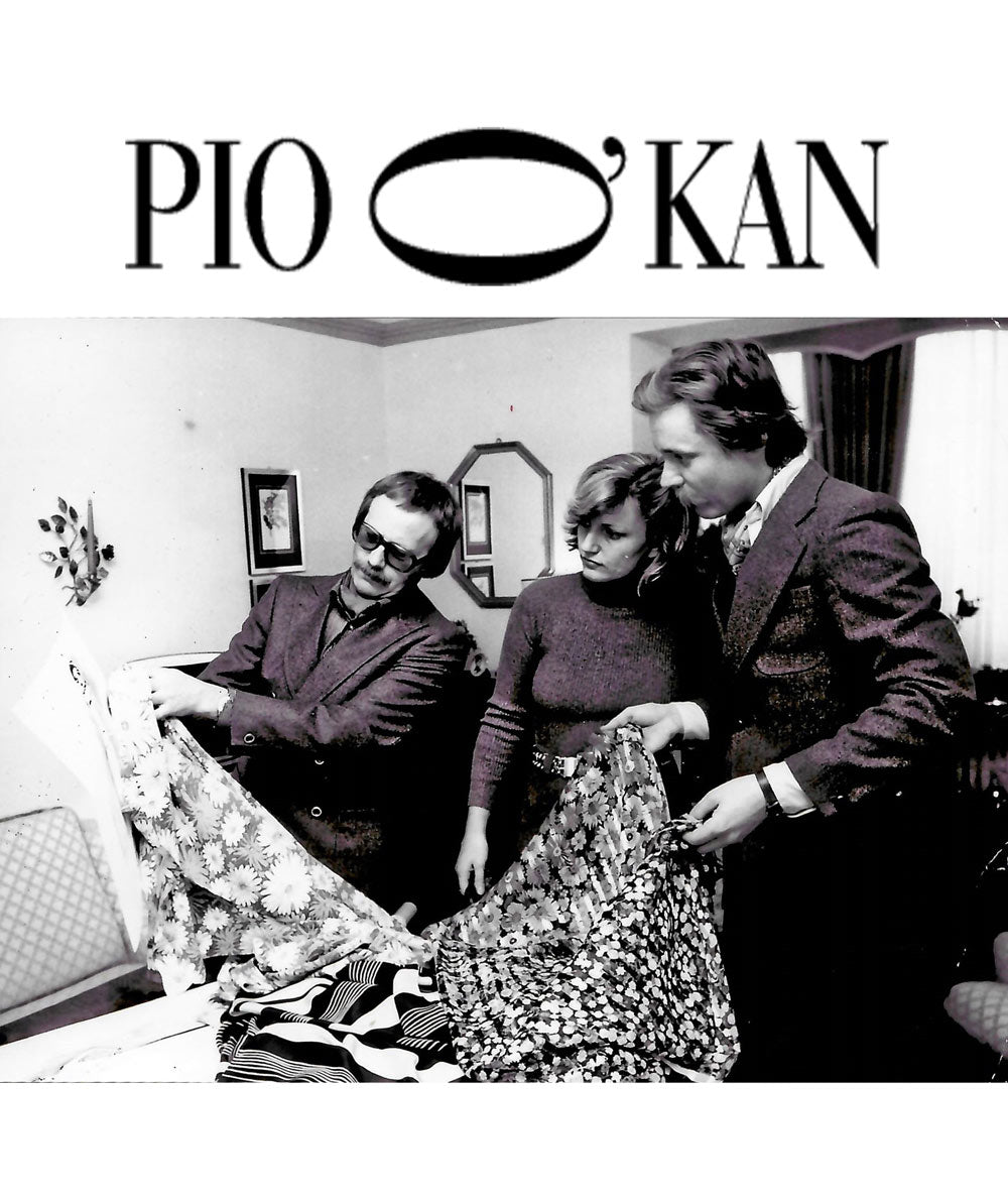Couture designer Helga Okan with two fellow designers designing her first men's shirt collection, first under the brand name "PIO O'KAN" in 1988, Düsseldorf.