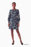 Flared dress with belt and statement sleeves in pique