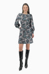 Flared dress with belt and statement sleeves in pique