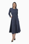 Long gabardine dress with tie belt