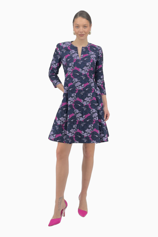 Flared Jacquard Dress with Side Pockets