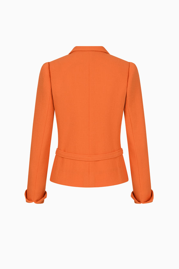 Hip-length jacket in wool crepe with double belt buckle