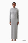 Long dress with stand-up collar in fancy jersey
