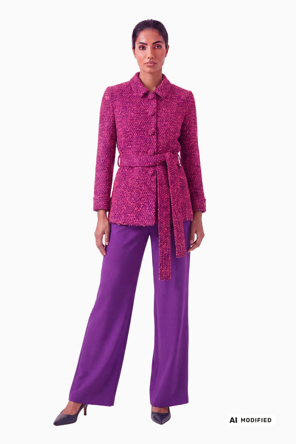 Hip-length tweed jacket with tie belt