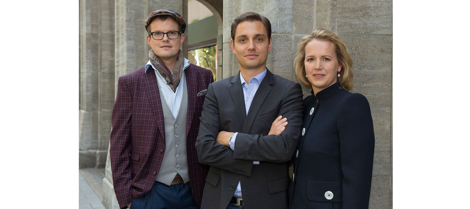Philippo Okan starts as managing director in 2016. Picture from left to right: Couture designer HaWe Klein, managing director and son of founder Helga Okan Philippo Okan, studio manager Mirjam Zwick