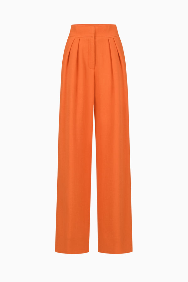 Wide wool-crepe pleated trousers
