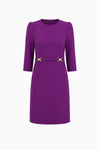 Flared wool-crepe dress with gold-tone buckle