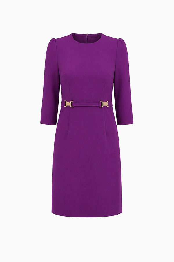 Flared wool-crepe dress with gold-tone buckle