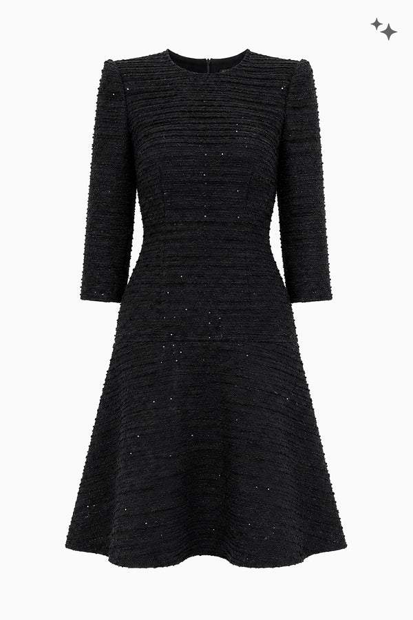 Bell-shaped dress in fancy tweed
