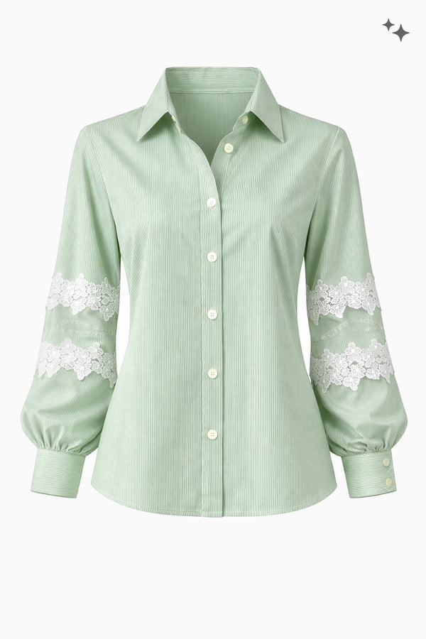 Leichte Bluse aus Baumwoll-Popeline in Streifenmuster mit bestickten Ärmeln