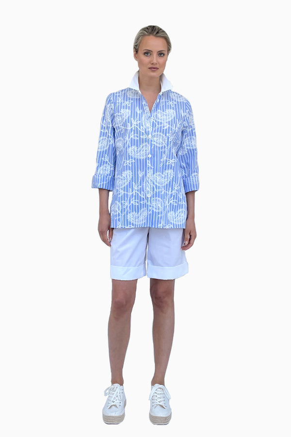 Cotton poplin blouse with embroidered stripe pattern