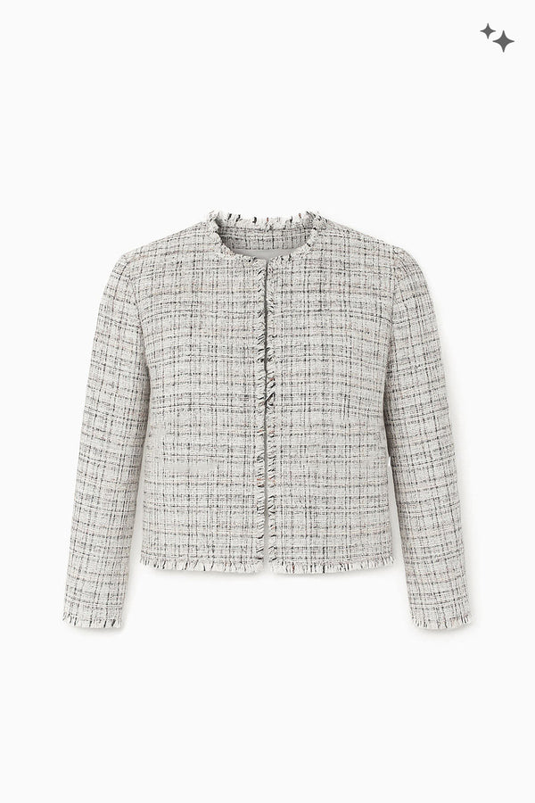 Short, straight tweed jacket