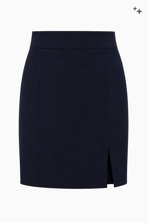 Short wool-cashmere skirt with slit