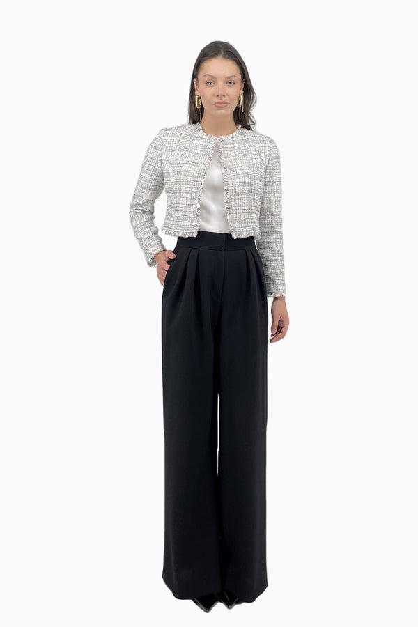 Short, straight tweed jacket