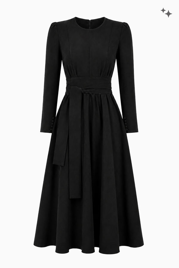 Long jersey dress with tie belt