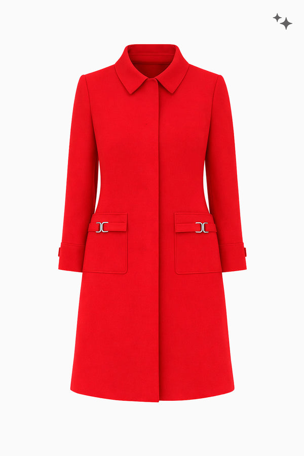 Coat in wool crêpe with buckle details