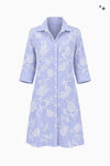 Cotton poplin shirt dress in embroidered stripe pattern