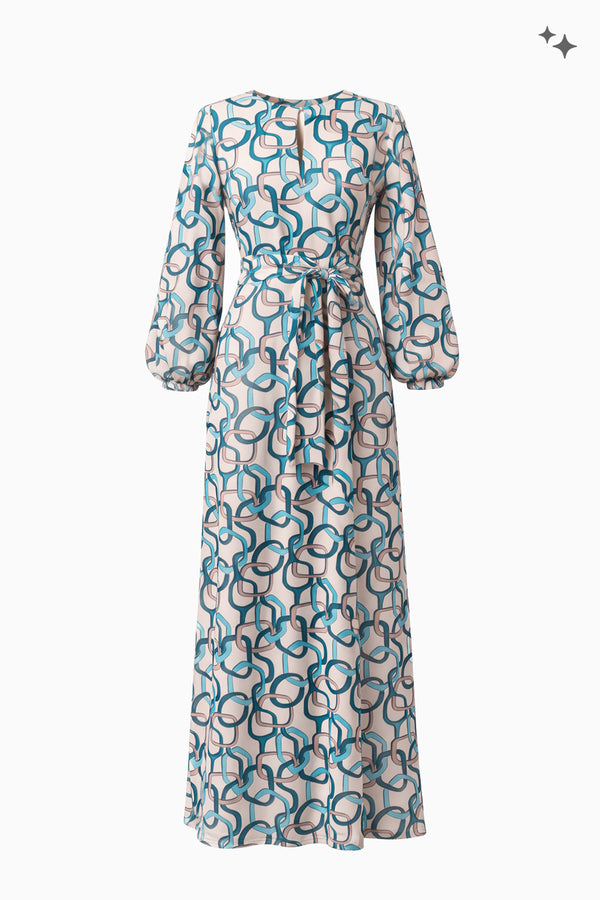 Long dress in printed silk