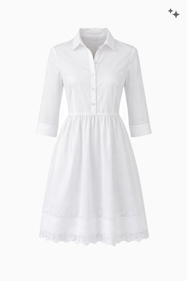 Kleid aus Baumwollpopeline mit Spitzendetails am Saum