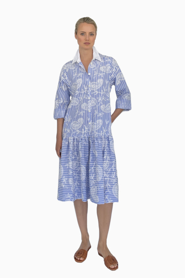 Cotton poplin dress in embroidered stripe pattern