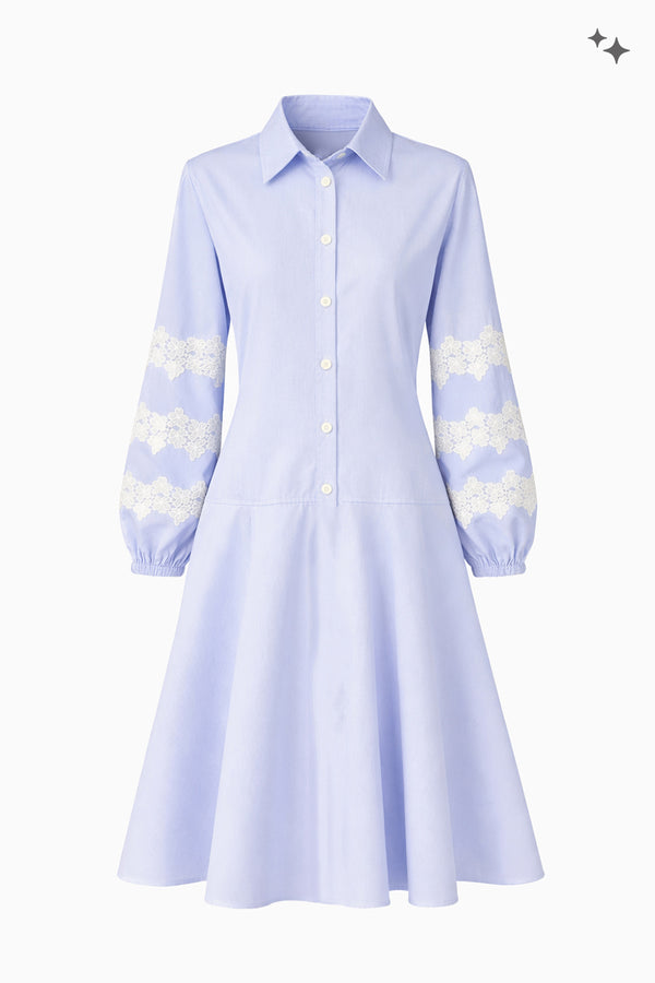 Cotton poplin dress with embroidered sleeves