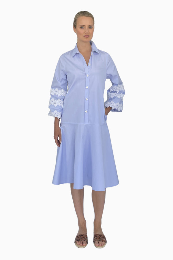 Cotton poplin dress with embroidered sleeves