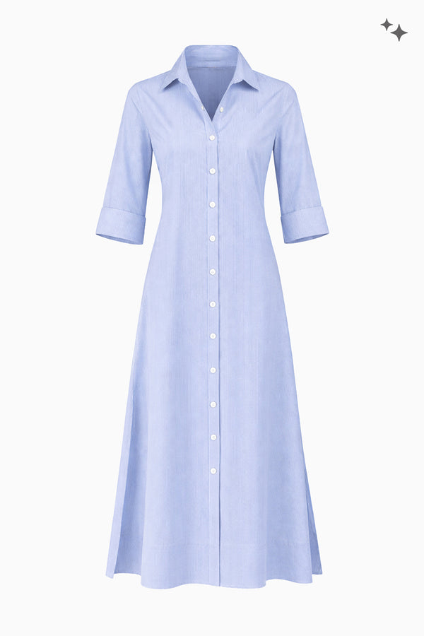 Langes Hemdblusenkleid aus Baumwollpopeline in Streifenmuster