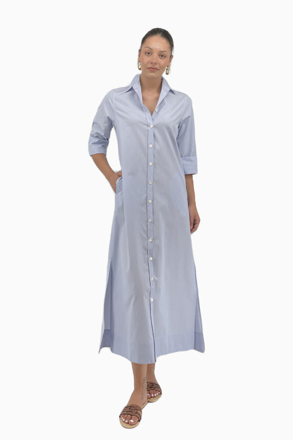 Langes Hemdblusenkleid aus Baumwollpopeline in Streifenmuster