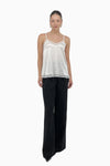 Silk satin top with lace