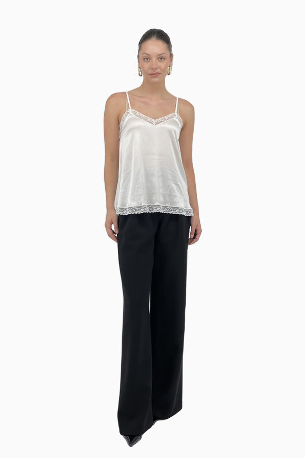 Silk satin top with lace