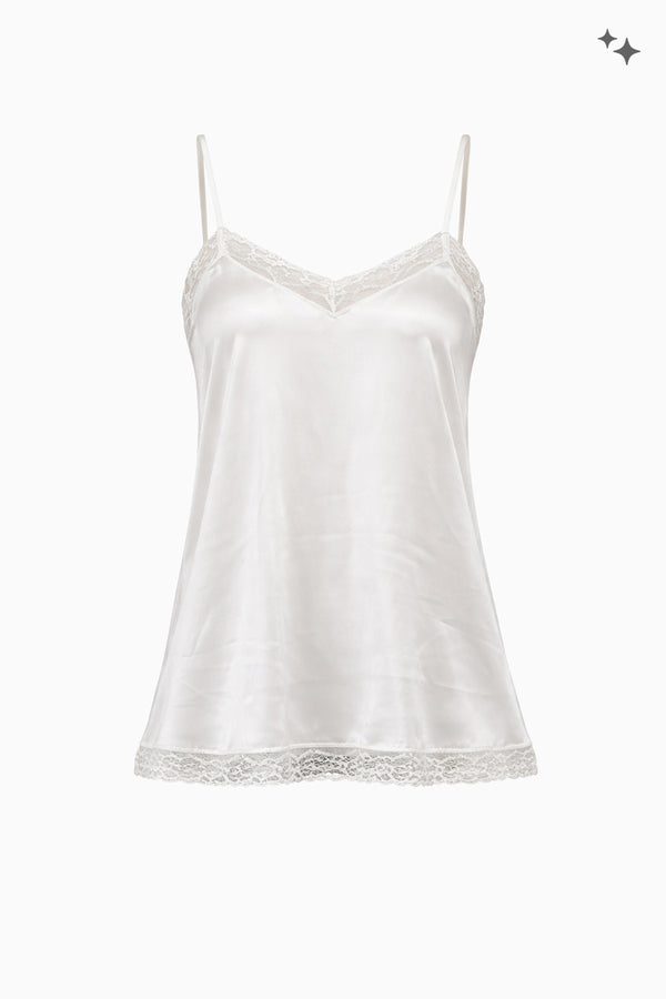 Silk satin top with lace