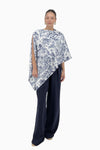 Multi-top in blue and white nature print twill stretch