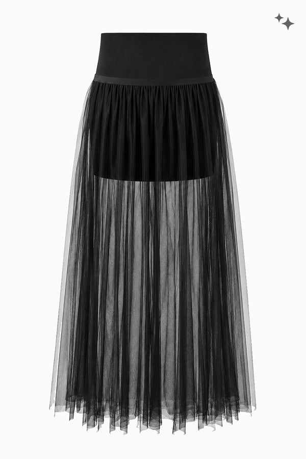 Long crêpe and tulle skirt
