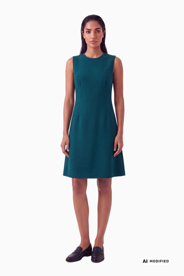 Ausgestelltes Kleid mit Eingrifftaschen aus Wollcrêpe