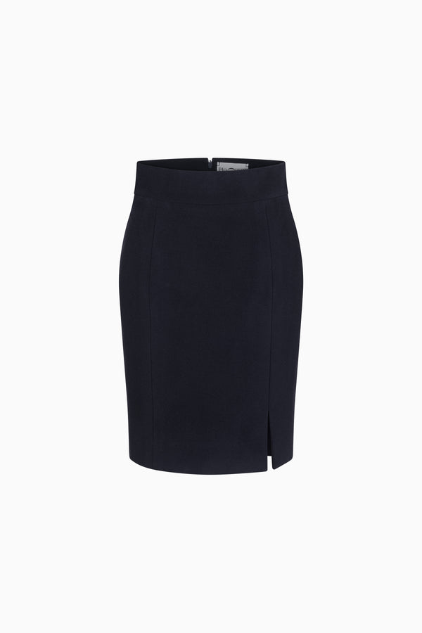 Short wool-cashmere skirt with slit