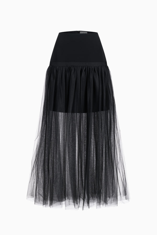 Long crêpe and tulle skirt