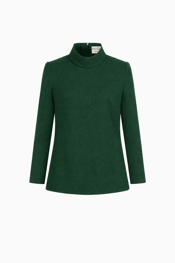 Long-sleeved jersey top with stand-up collar