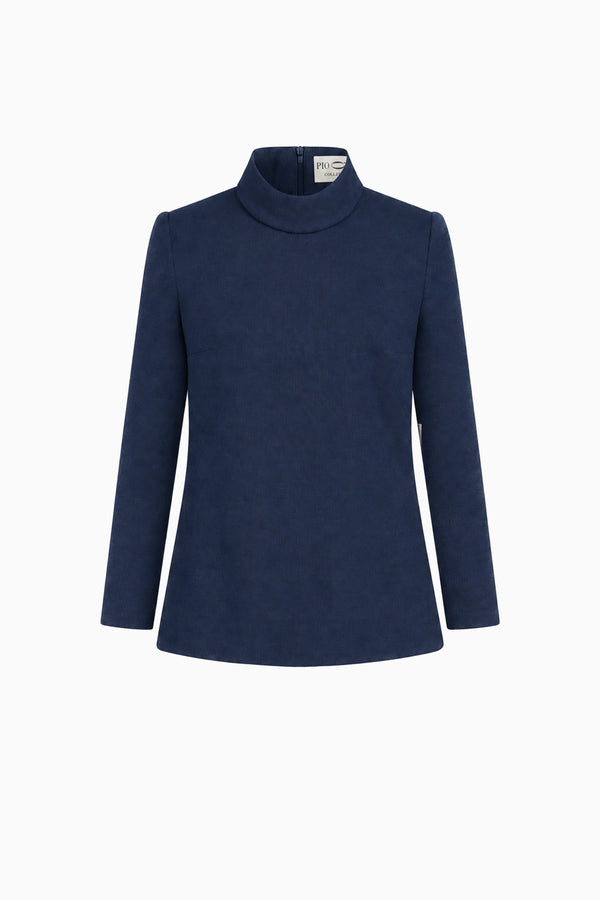 Long-sleeve jersey top with stand-up collar