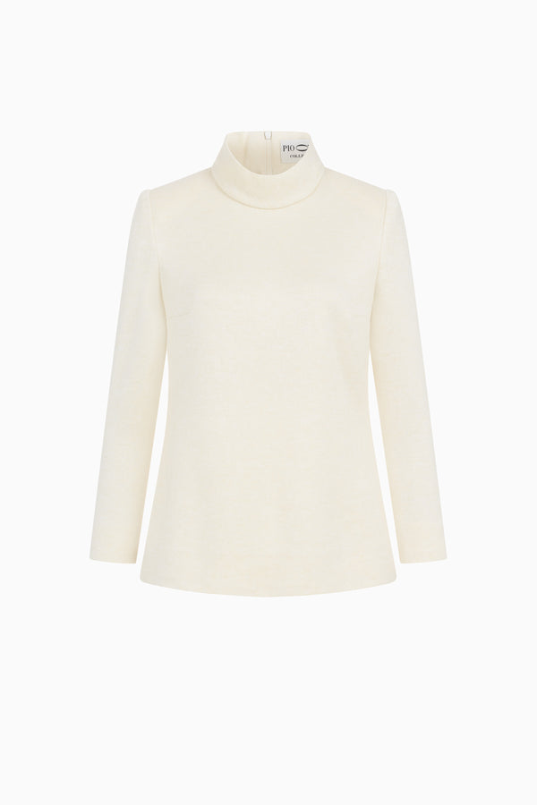 Long-sleeve jersey top with stand-up collar