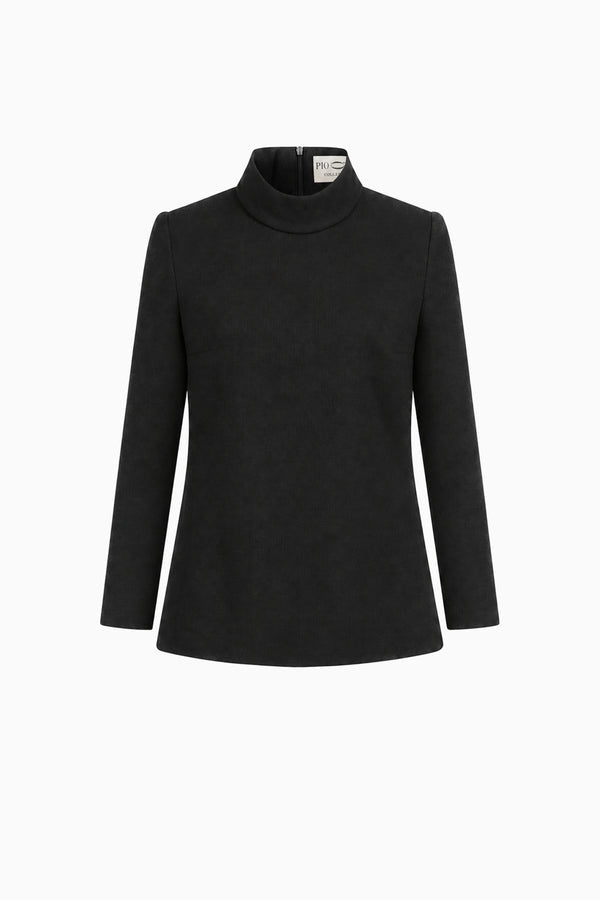 Long-sleeved jersey top with stand-up collar