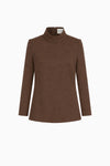 Long-sleeve jersey top with stand-up collar