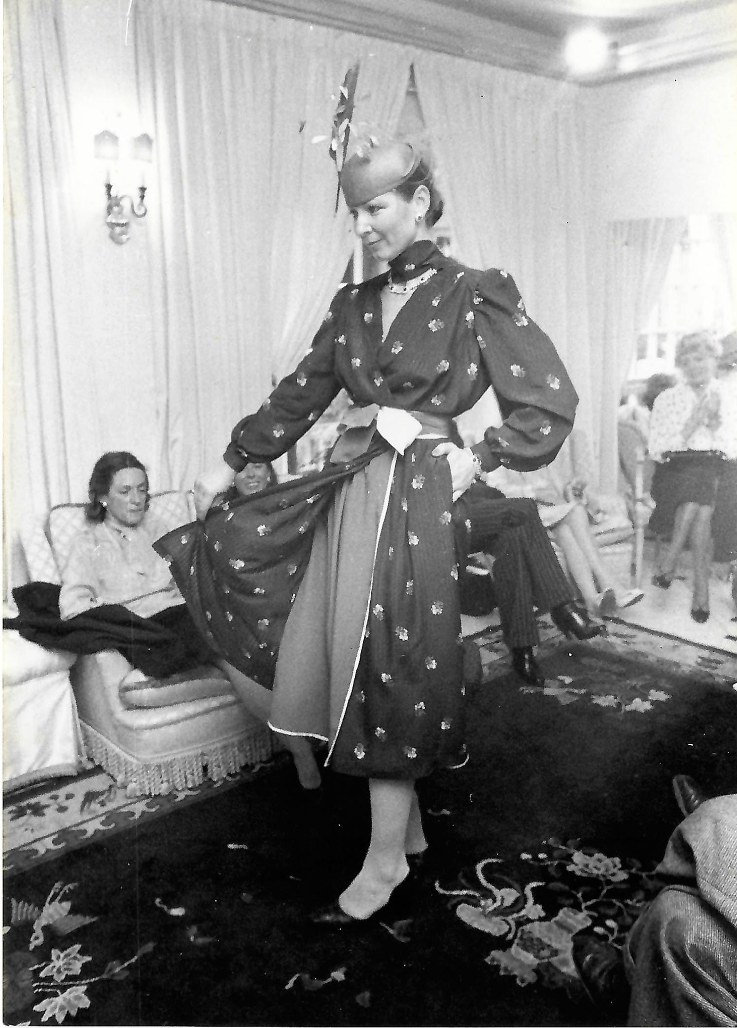 Model in Helga Kienel Couture, the former couture/fashion brand of fashion designer Helga Okan, founder of PIO O'KAN, in the late 1970s/early 1980s