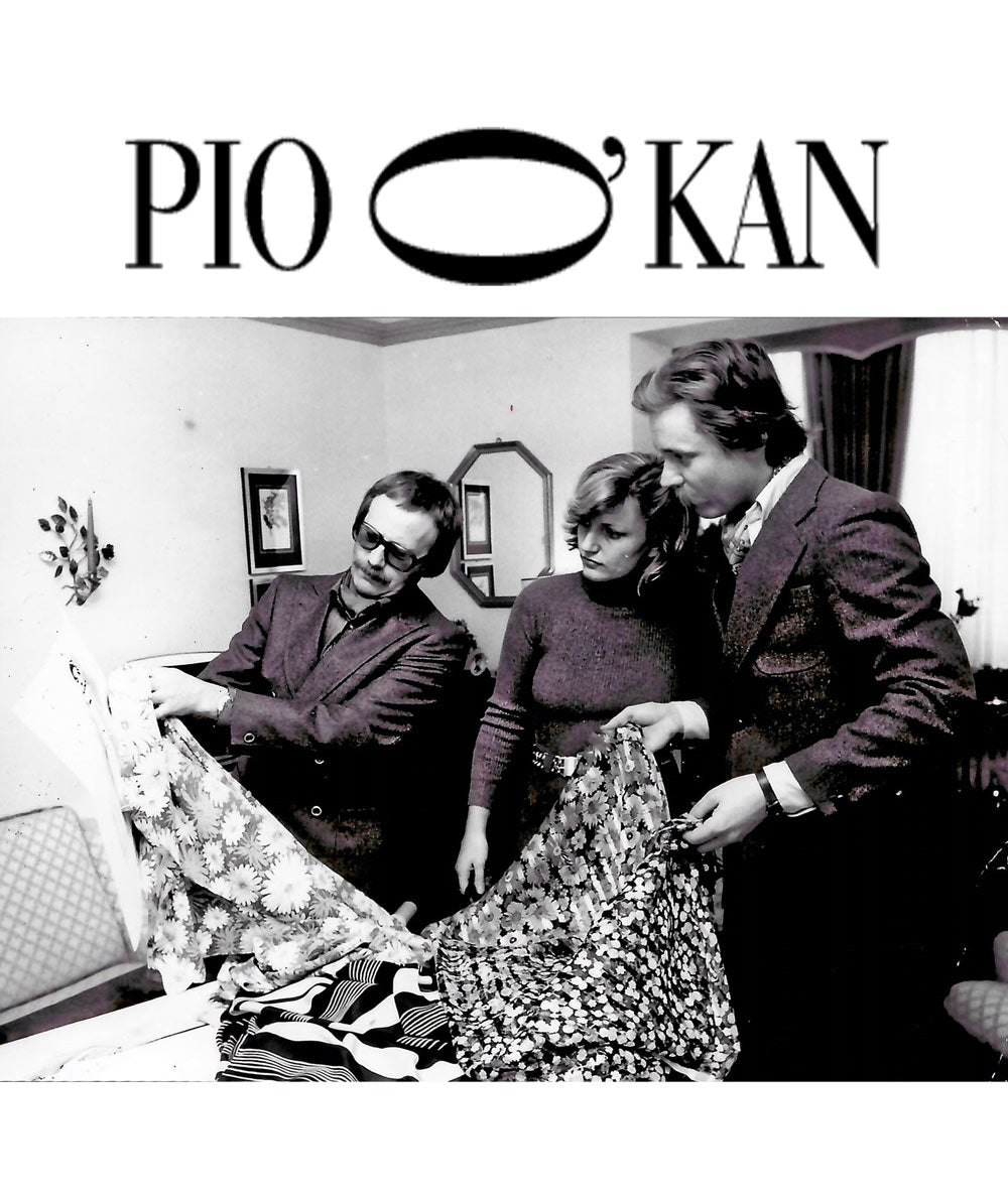 Couture designer Helga Okan with two designer colleagues designing her first men's shirt collection, first under the brand name "PIO O'KAN" 1988, Düsseldorf.