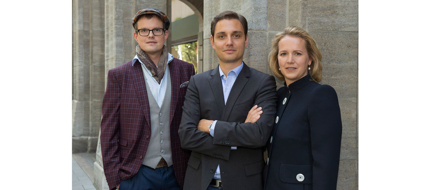 Philippo Okan starts as Managing Director in 2016. Picture from left to right: Couture designer HaWe Klein, Managing Director and son of the founder Helga Okan Philippo Okan, Atelier Manager Mirjam Zwick